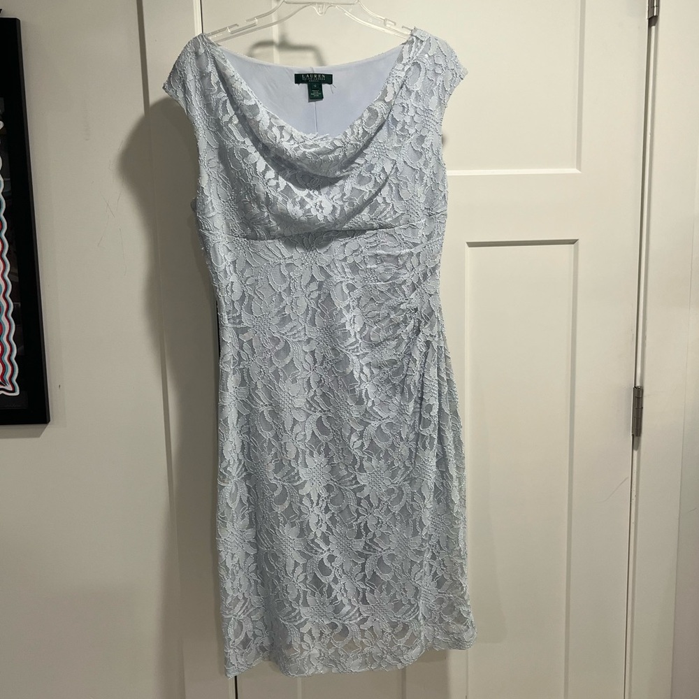 Lauren Ralph Lauren Light Blue Lace Midi Dress